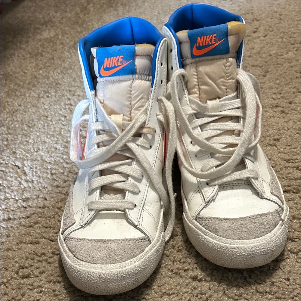 Nike Blazers High-Top Sneakers - White and Blue with Orange Accents